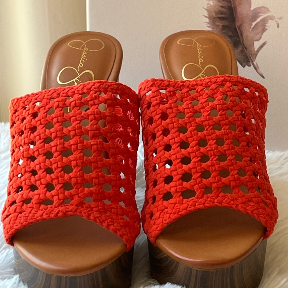 Jessica Simpson Red Crochet Wedges